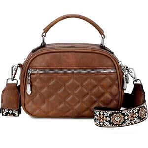NEW Quilted Brown Crossbody Bag | Top Handle Purse w/ Boho Strap
